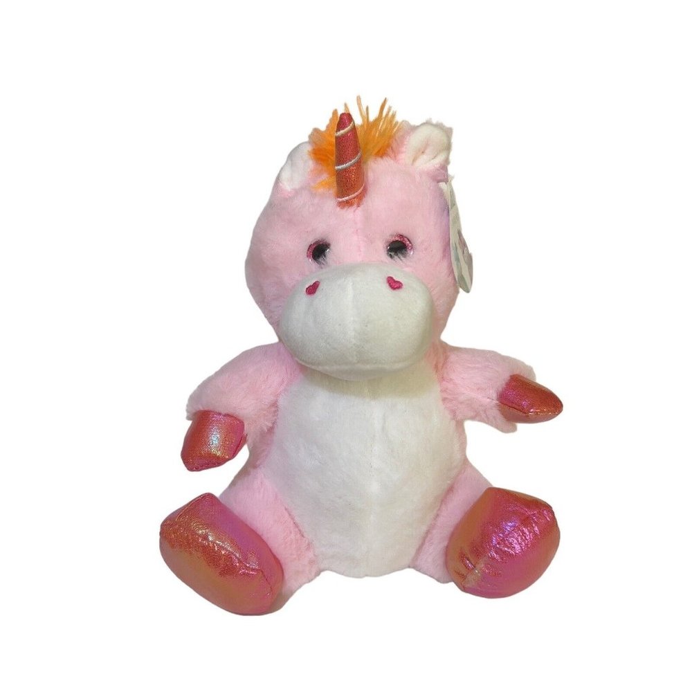 KellyToy Pink Big Glittery Eyes Shiny Paws‎ 11" Unicorn Plush Stuffed Animal NWT